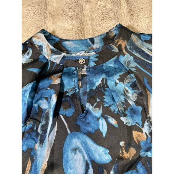 Cupio Blush Blue Multicolor Floral Print Long Sleeve Women’s Blouse Size Small - Picture 6 of 16